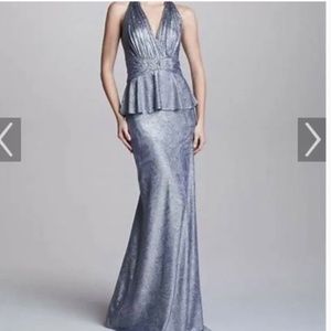 David Meister Peplum Gown Metallic size 6
